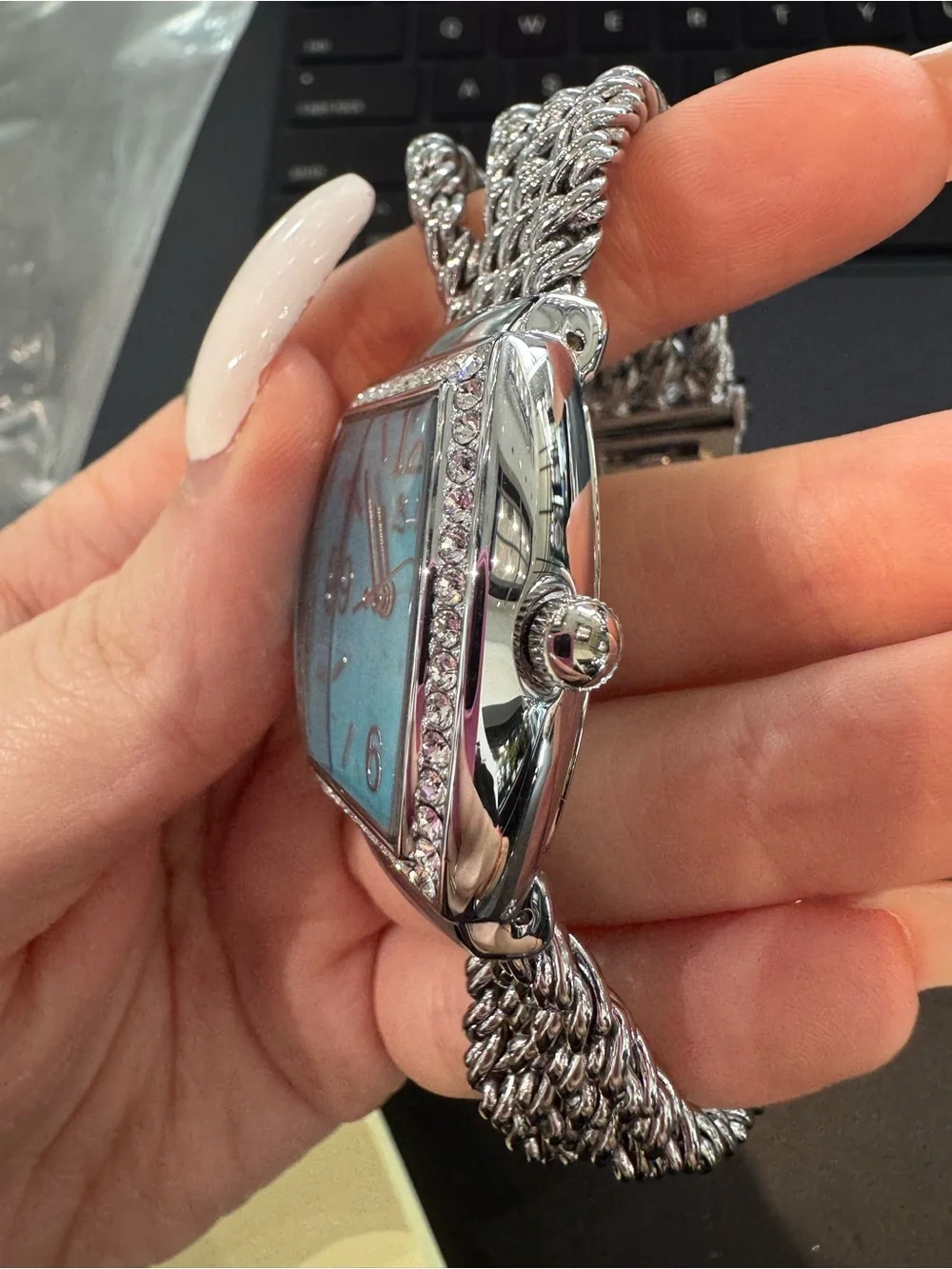 New Colleen Lopez Silver- Tone Turquoise   Tonneau Watch